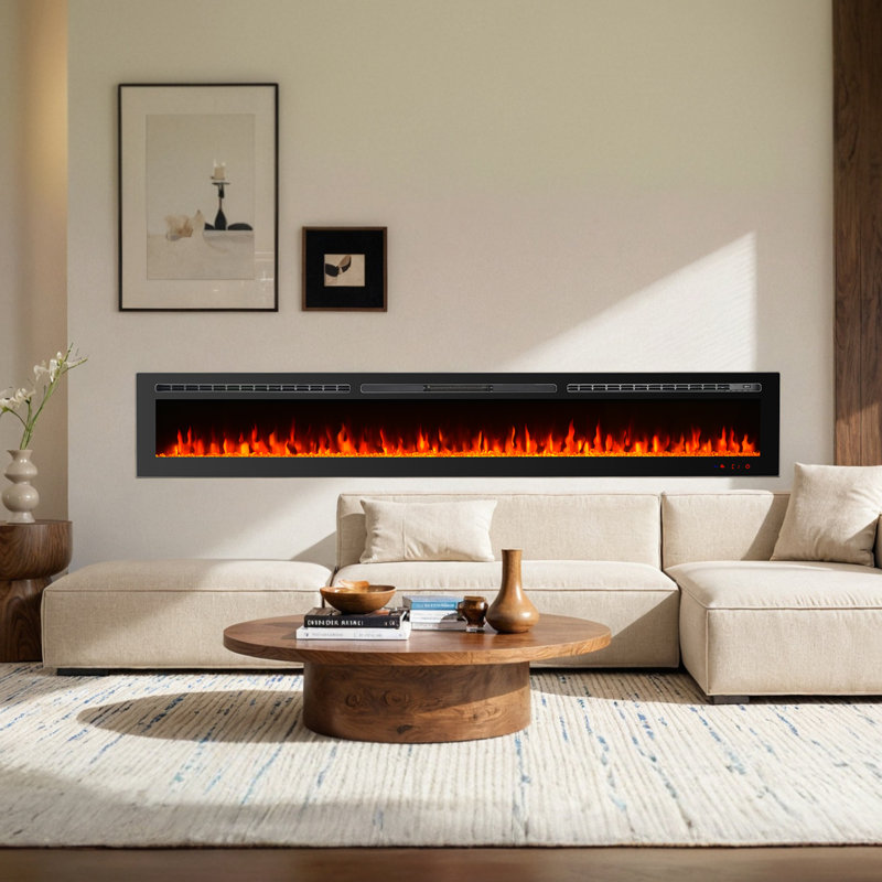 Sharielle 100'' W Black Electric Fireplace Insert with 5120 BTU