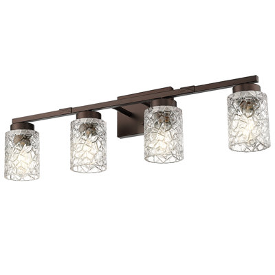 Dimmable Farmhouse Vanity Light, Geometric Ice Crackle Design Glass