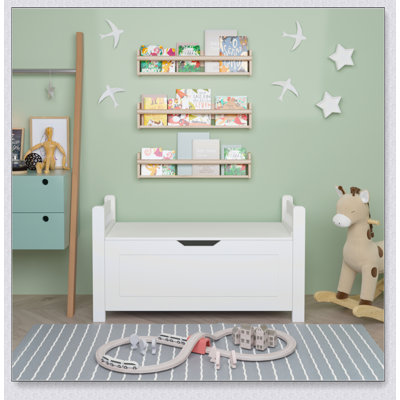 Kids Toy Box Chest With Front Bookshelf, Large Storage Organizer For Nursery And Playroom, White Rubber Wood, Flip-Top Lid, Safety Hinge by Ebern Designs
