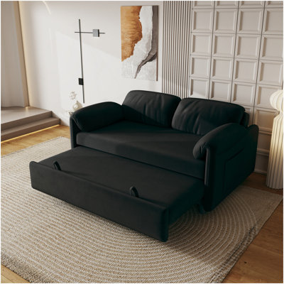 Sofa Centric Design: 54-Inch Velvet Sofa Bed With Dual Purpose - A Stylish Black Retractable Bed For Your Living Room