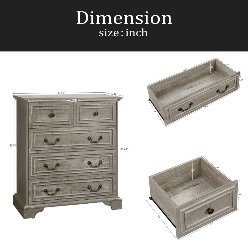 Commode 5 tiroirs Farmhouse, Blanc antique