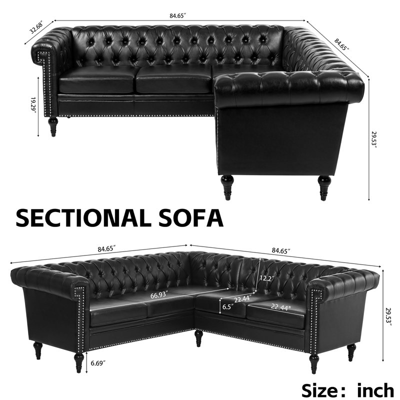 Canapé modulaire en cuir 2 pièces Carri, Similicuir noir