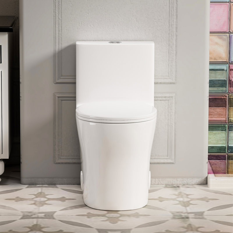 Toilette compacte une pièce pour petite salle de bain, toilette ronde à jupe moderne avec siège à fermeture en douceur, peu encombrante, rugueuse 12 po, double chasse à haut rendement 0,8 / 1,28 GPF et carte 1000G