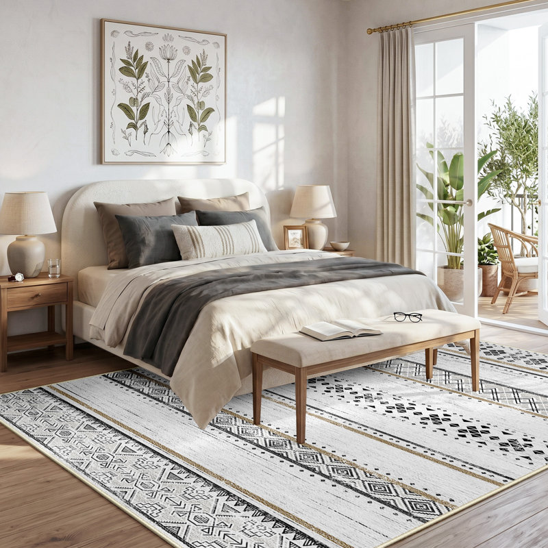 Tapis antidérapant à motif géométrique, tapis de polyester doux lavable à la machine pour la décoration intérieure