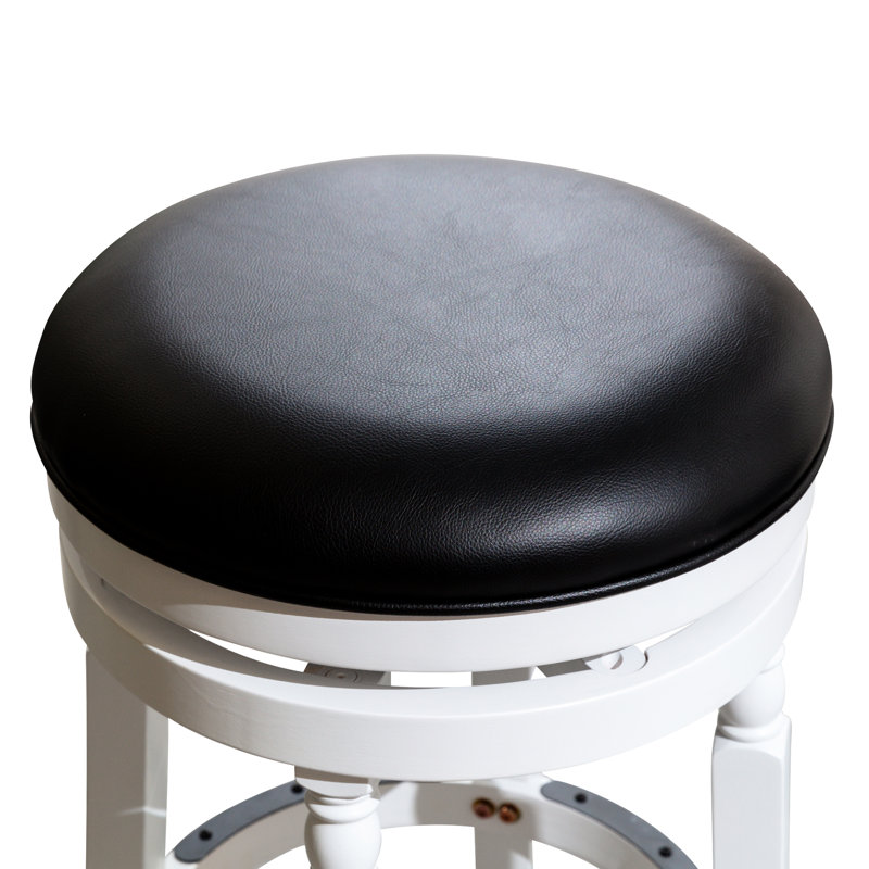 Tabouret de bar 30 po gris vieilli, siège en cuir noir, pivotant à 360 °, siège de 17 po de diamètre, repose-pieds de 12 po, fabrication en bois gris avec cuir, fauteuil rotatif. Fabrication en bois franc
