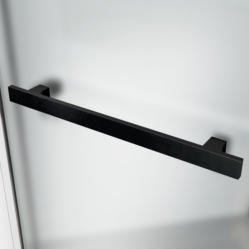 Porte de douche semi-sans cadre avec porte-serviettes et panneau fixe l 38 po x P 38 po x H 72 po, Noir mat, Gelé
