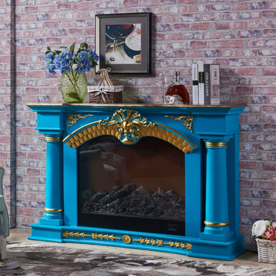 Foyer électrique bleu en bois massif