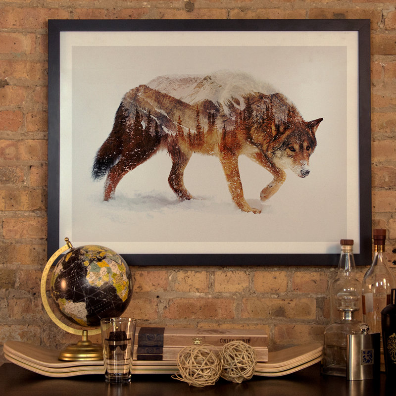 « arctique loup », impression, H 24 po x l 32 po x P 1 po, Papier encadré noir