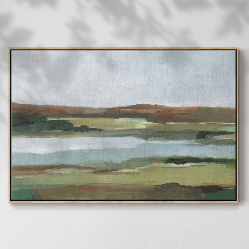 Autumn River Crossing II, reproduction d'art sur toile, H 25 po x l 37 po x P 2 po, Toile naturelle avec cadre flottant