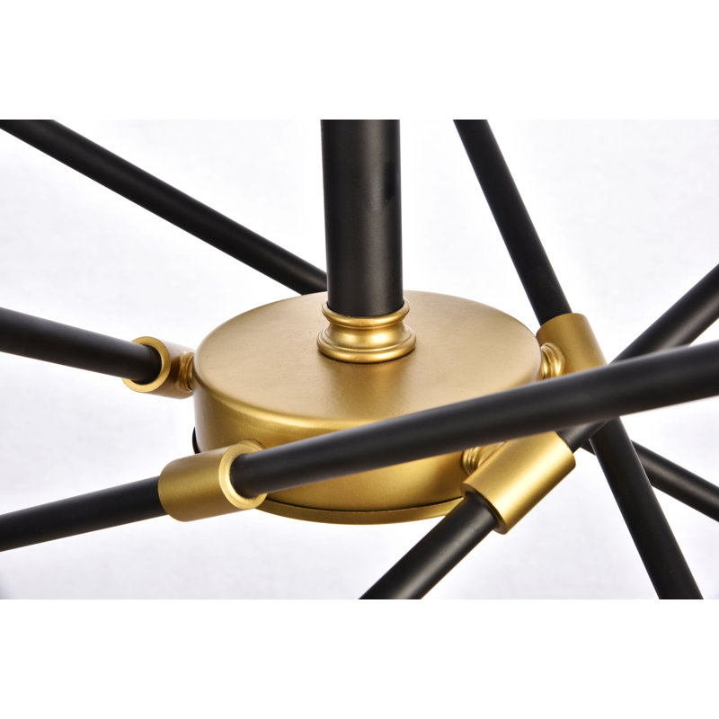 Erick 10-Light Dimmable Modern Linear Chandelier, Black/Brass