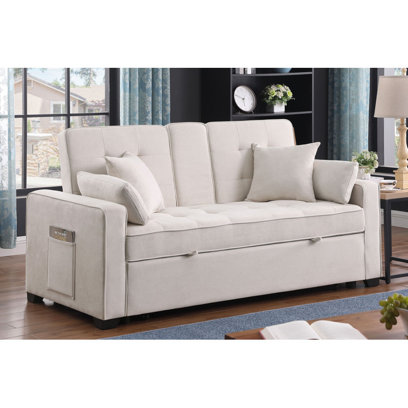 Fabric Convertible Sleeper Loveseat With Dropdown Console