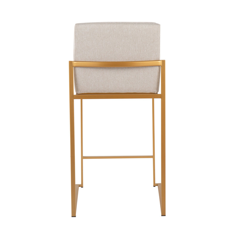 Tabouret de bar et de comptoir à dossier haut Brieon (ensemble de 2), Or, Tabouret de comptoir "26", Tissu beige