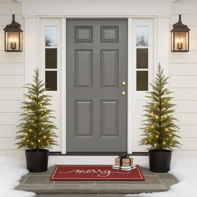 Ensemble de 4 pi de 2 arbres de Noël en pot pré-éclairés, lumières DEL à piles, pot en résine