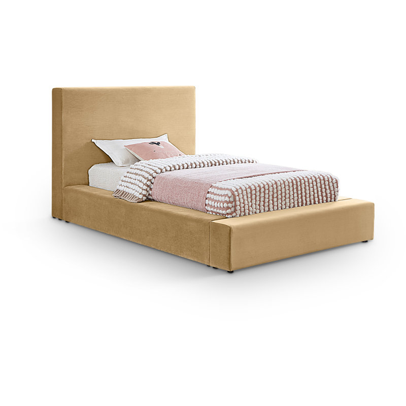 Ishia Upholstered Platform Bed, Twin, Camel Velvet