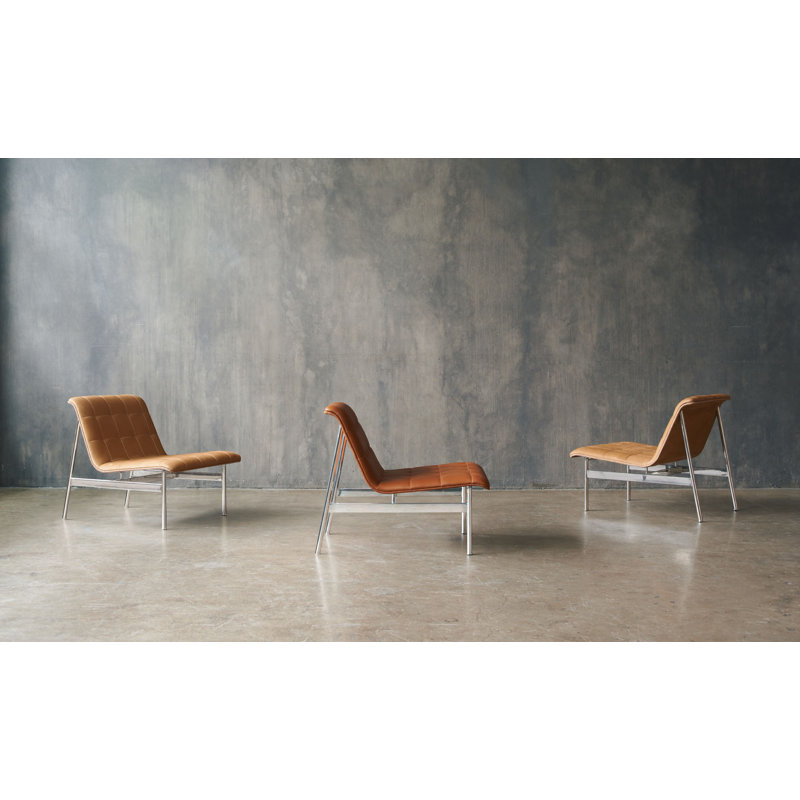 Lounge Chair, Elan Buckskin, Polished Stainless Steel
