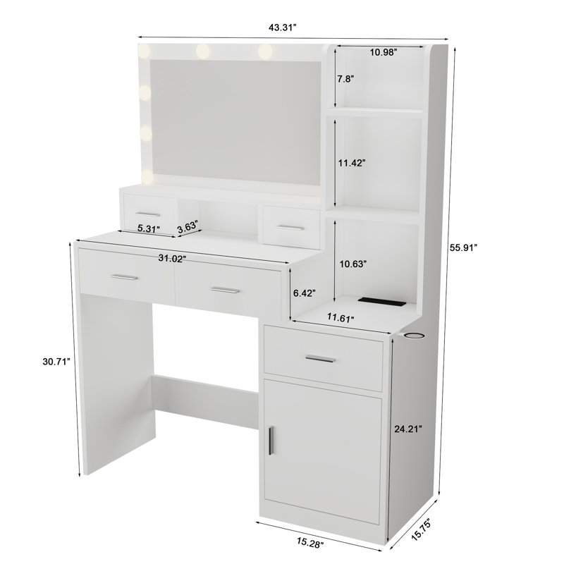 Modern Dressing Table With Adequate Storage And Lights For Bedroom Use Functional Drawer Hidden Compartments