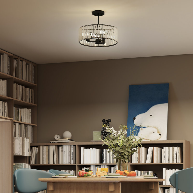 HOMCOM Crystal Ceiling Light Fixture Semi Flush Mount Modern 39 cm Black