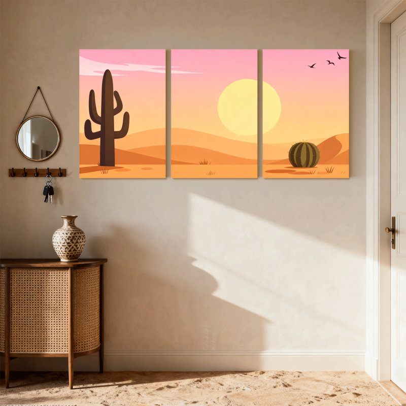 «Cactus Desert Sunset», ensemble de 3 reproductions d'art sur toile, H 18 po x l 36 po