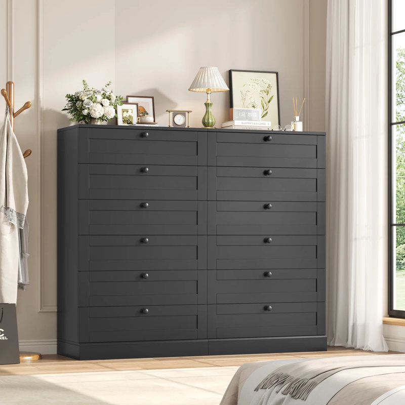 Ensemble de 2 commodes de rangement verticales 52 po avec 6 tiroirs profonds, grande unité peu encombrante pour les appartements et les entrées