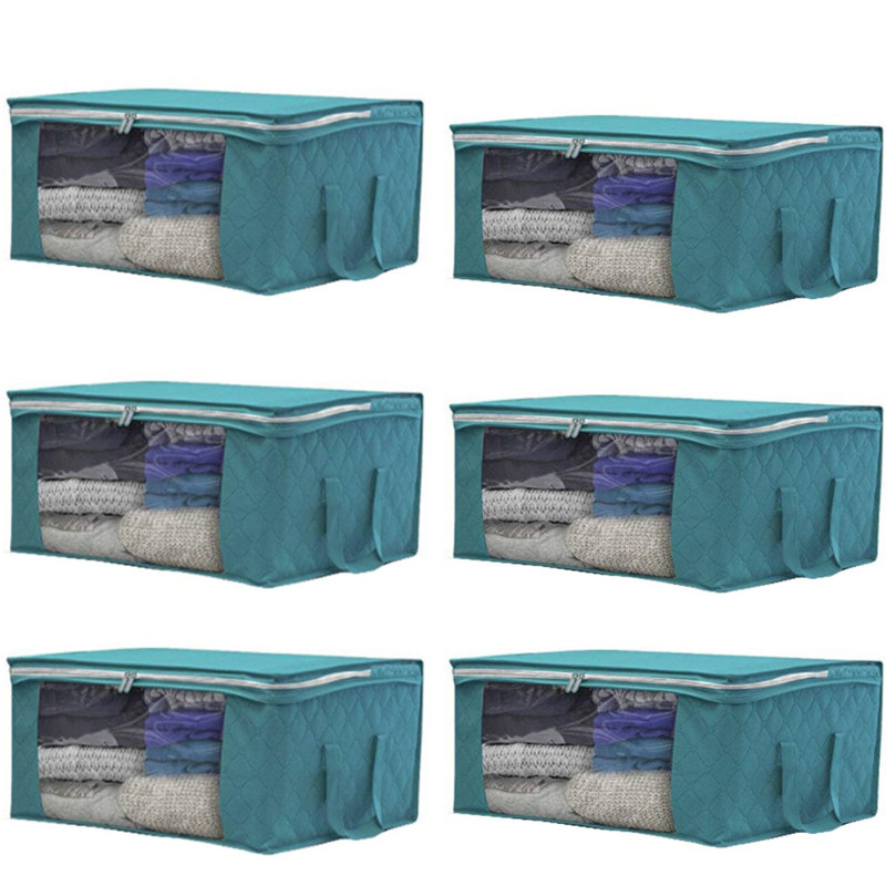 6Pcs Non-Woven Clothes Storage Bag Folding Quilt Dust-Proof Cabinet Finishing Box, Blue