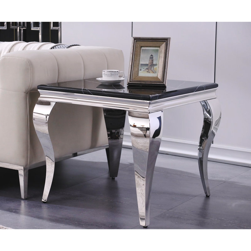 Table de bout Visconti de 23,6 po de hauteur, Argent, Noir