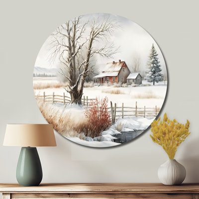 Iowa Farm In Winter - Farm Round Metal Art