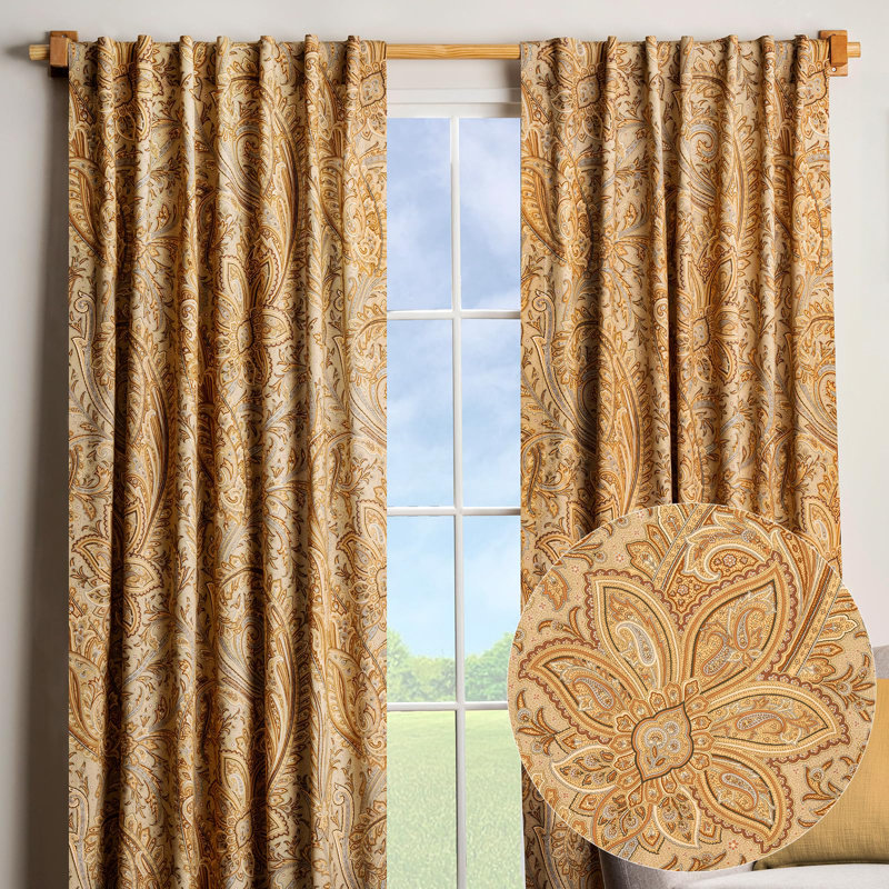 Maison d'Hermine Kashmir Paisley - Sepia 100% Cotton Set of 2 Curtain - 50" x 108", 50" W x 108" L