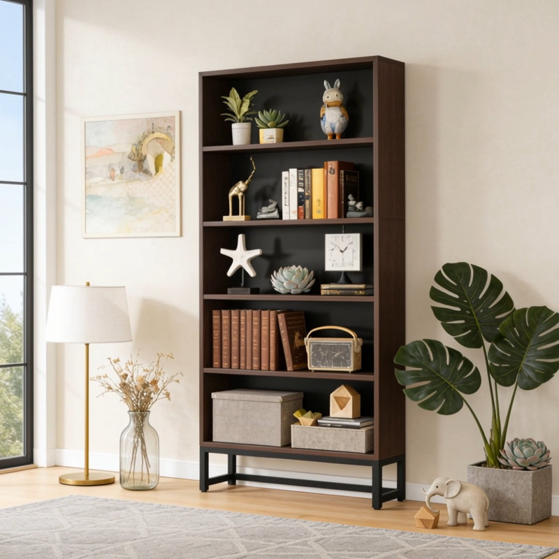 Bibliothèque 70,8 ", grande bibliothèque avec 5 tablettes de rangement
