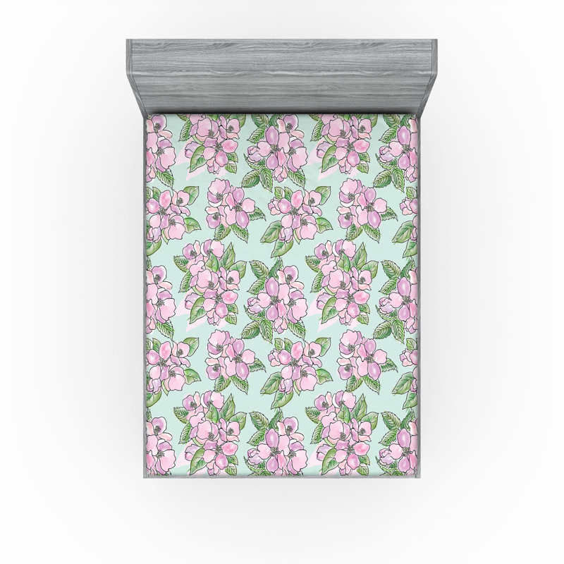 Drap-housse Ambesonne, Drap-housse très grand californien, Fuchsia pâle / motif floral vert fougère
