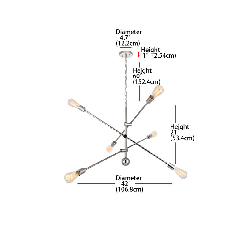 Whelchel 6-Light Dimmable Sputnik Chandelier, 82" H x 42" W x 42" D, Polished Nickel
