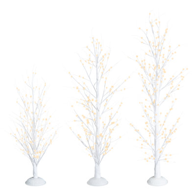 Christmas Tree Set of 3 LED Trees 4ft, 5ft and 6ft White Birch Tree with LED lights and Remote Control, Outdoor Lighted Christmas Tree for Yards, Xmas decoration, Pack of 3
