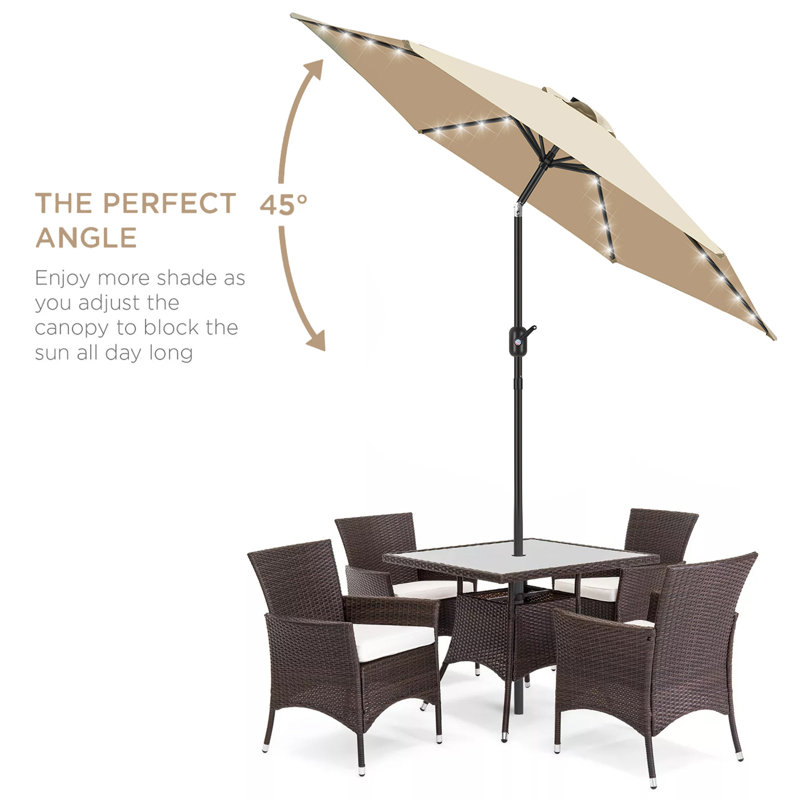 Off-White Solar LED Lighted 7.5' Rectangular Patio Umbrella with Alloy Steel Frame