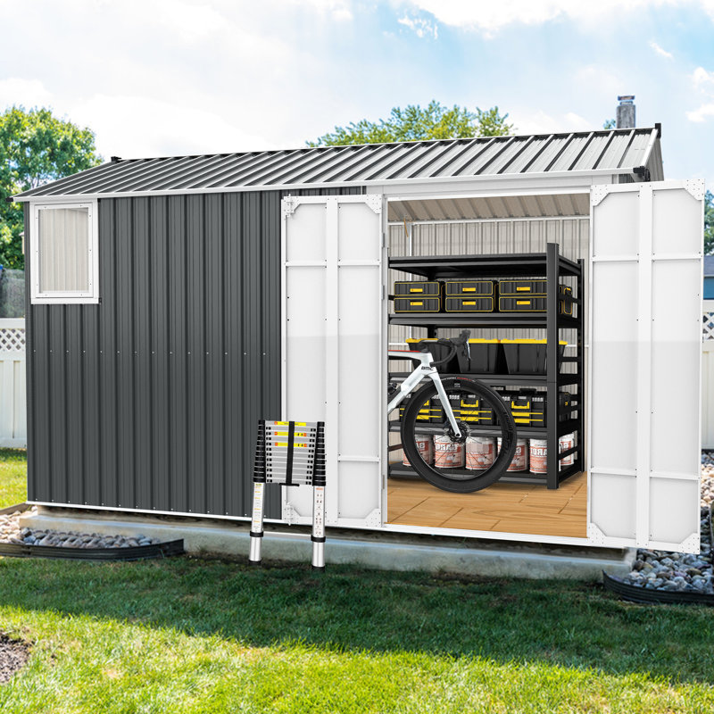Remise en métal gris foncé 8 x 12 pi avec évents et fenêtre murale renforcée pour l'extérieur