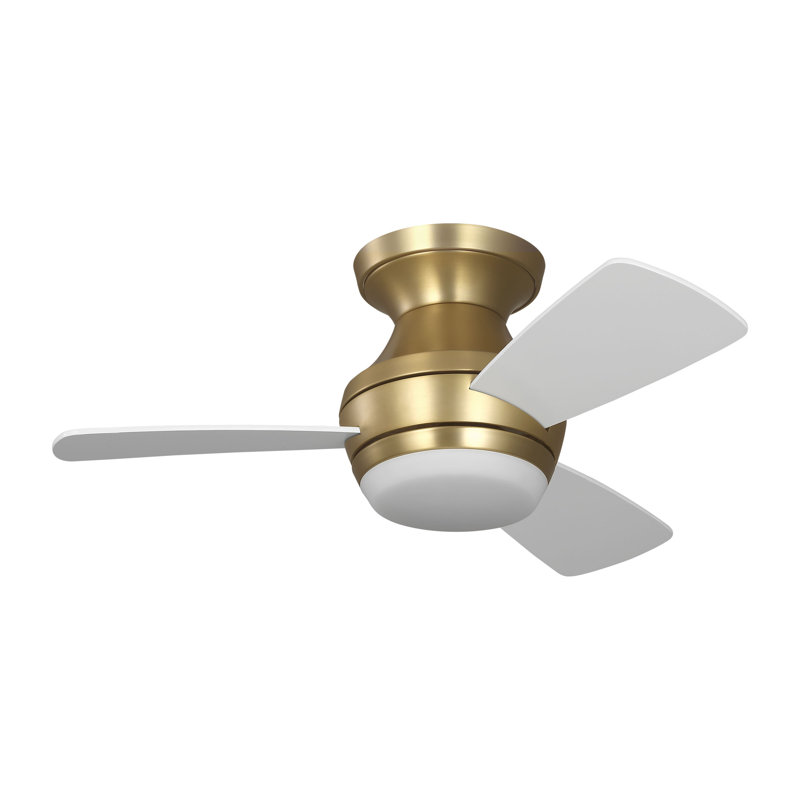 Houle Indoor Ceiling Fan with Matte White blades and Handheld Remote, Burnished Brass/Matte White