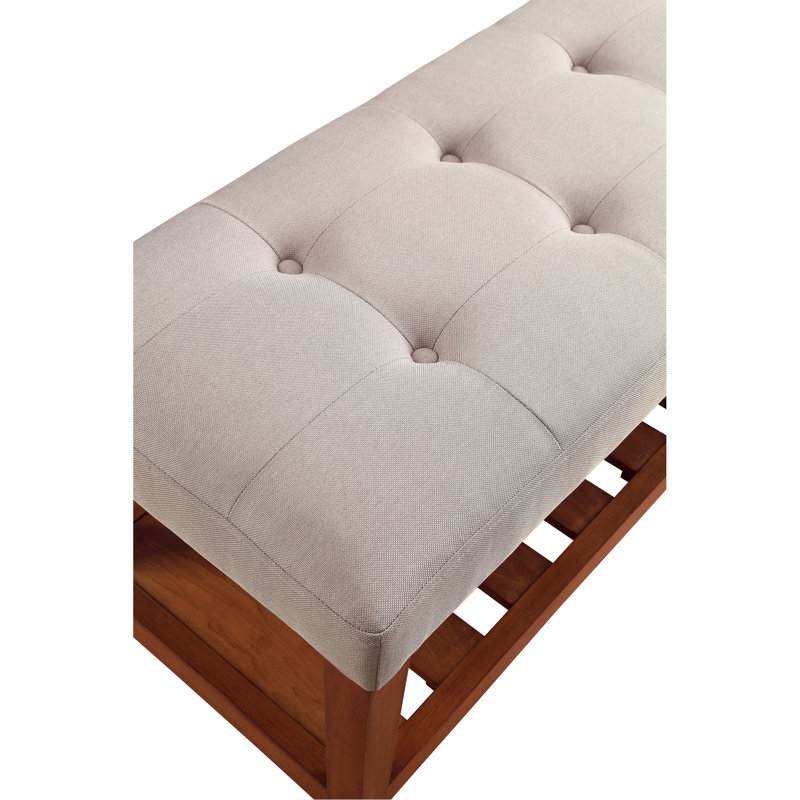 Banc en tissu et finition chêne Charla, Gris clair