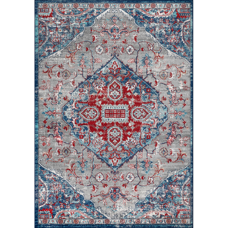Tapis rouge / bleu marine Blakeley, Rectangle de 3 pi x 5 pi