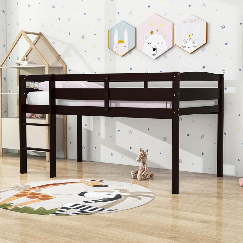 Twin Wood Loft Bed With Ladder, Espresso
