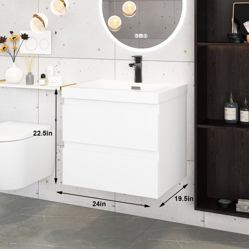 Meuble-lavabo mural simple avec plateau en marbre de culture 24 po Meknassi
