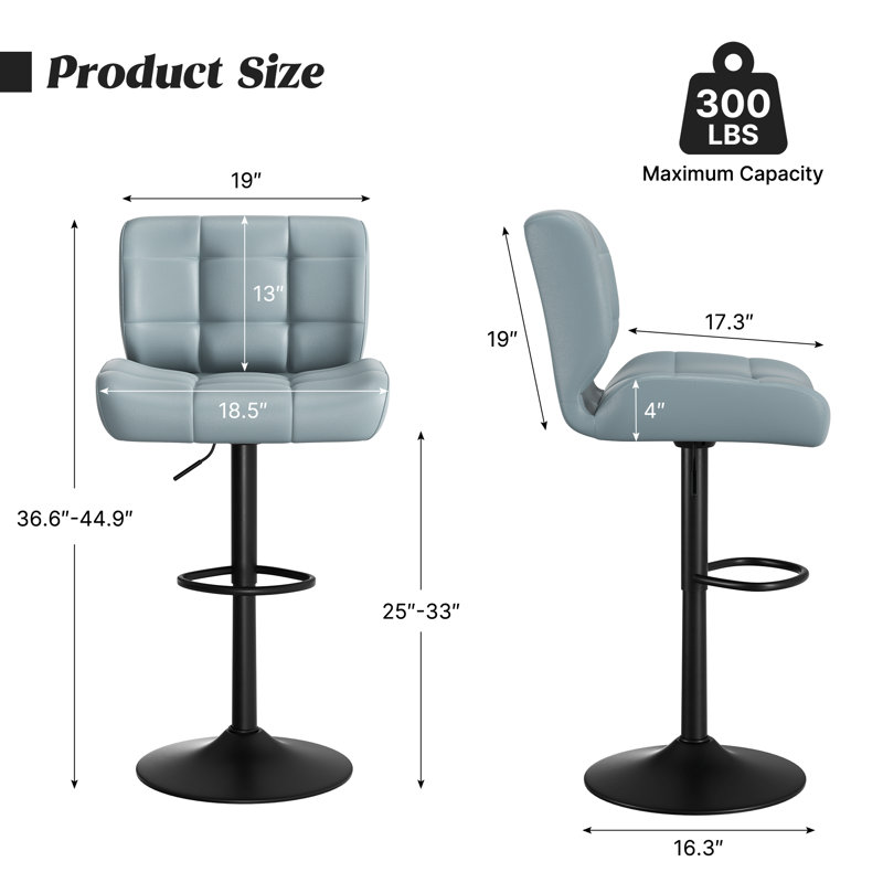 Adjustable Height Counter Stool with Metal Frame, Blue