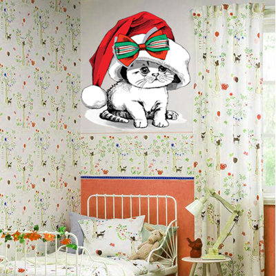 Décalcomanie murale père Noël chaton