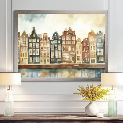 Canaux d'Amsterdam - Tableau encadré représentant un paysage urbain