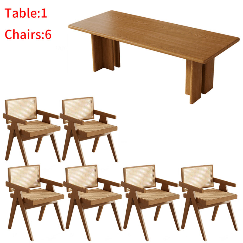 Japanese solid wood rectangular dining table set