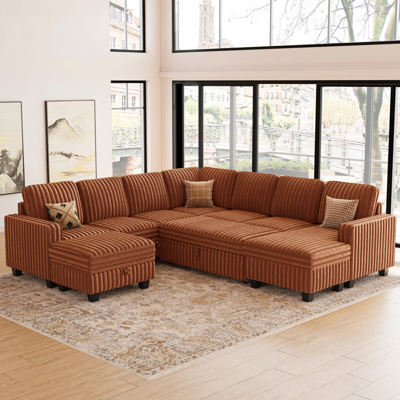 Isolde Large 105.1'' Wide Soft Imitation Wool Plush Modular Sofa Livingroom Storage Couch with Pull Out Sofa Bed Sleeper