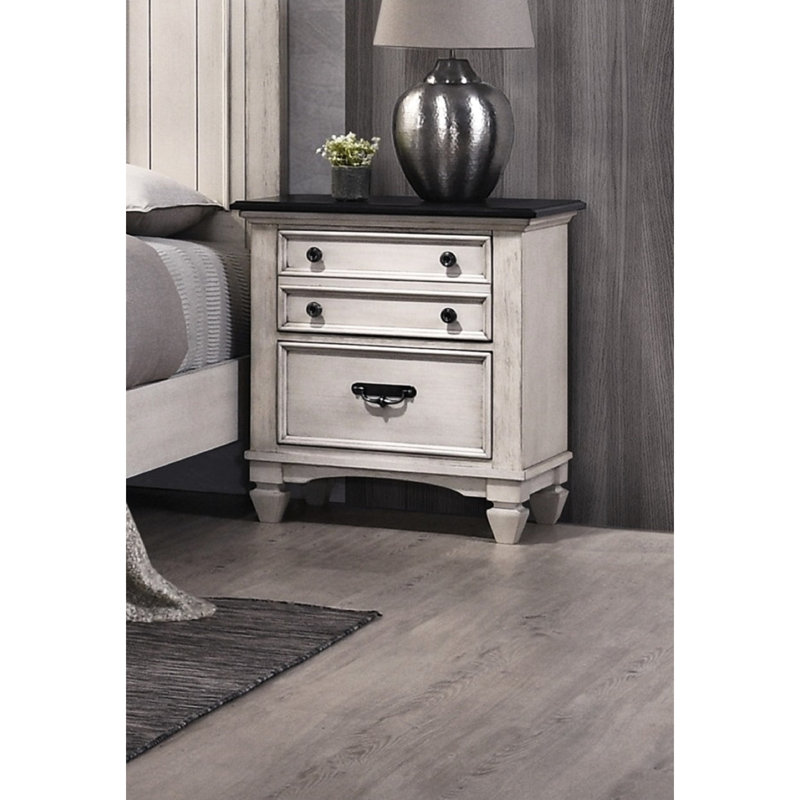 Table de chevet pour chambre à coucher de style deux tons: deux tiroirs, et table de chevet élégante et résistante: fabrication en bois massif à deux tons