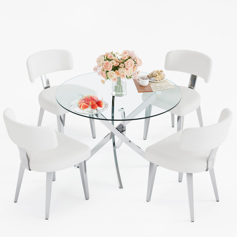 Pedestal Dining Set, 29.5"H x 36"L x 36"W, 5, White