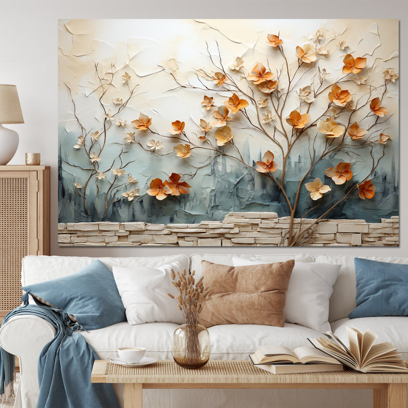 Décoration murale fleuri érable gris pêche I