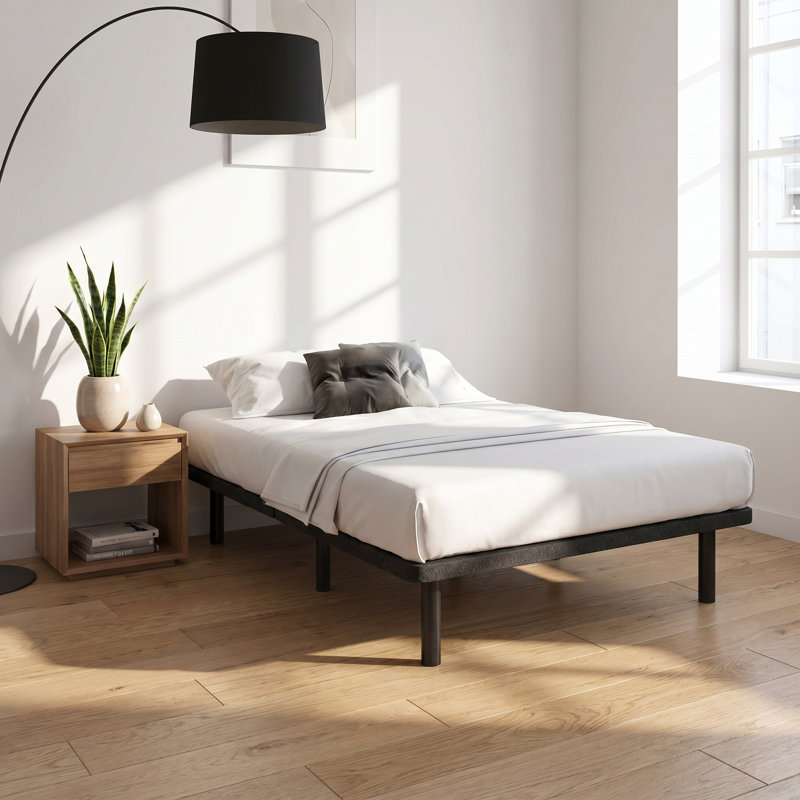 Easy Ship - Base de lit plateforme 4 en 1 - Tissu noir - Hauteur réglable robuste, Grand