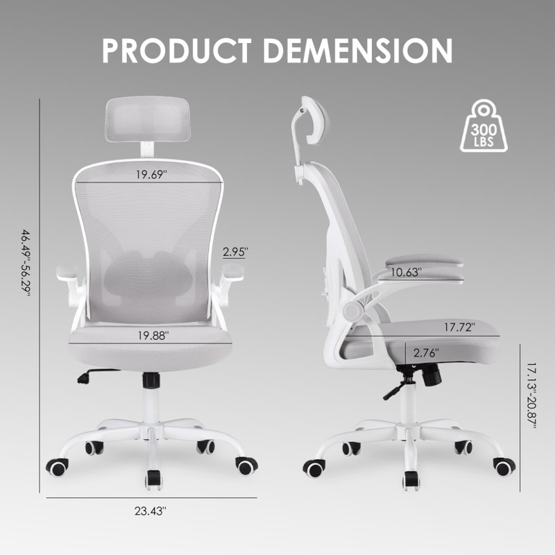 Adjustable Ergonomic Comfort Nylon Mesh Office Chair For Home And Study In White & Gray