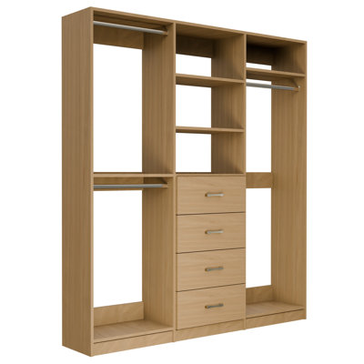 Alto Double Hang, 4-Drawer and Tall Hang Wall-Mounted Closet Tower System, 54" W x 84" H x 14.5" D, Oak