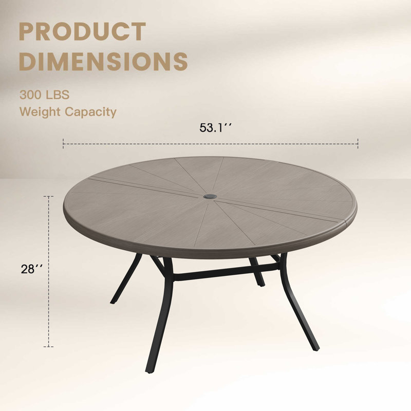 4-Person Aluminum Round Patio Dining Table, Brush Wood Gray, 28" H x 40.6" L x 40.6" W